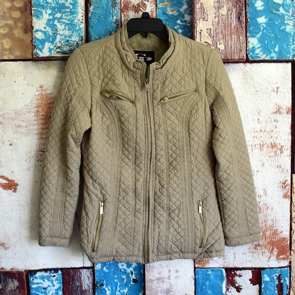 Women's Palomares Sports Puffer Jacket Full Zip Long Sleeve LARGE Beige
